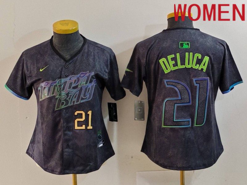 Women Tampa Bay Rays #21 Deluca Black City Edition Nike 2024 MLB Jersey style 2